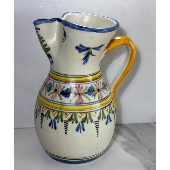 VTG Signed Mave Talavera Pottery Pitcher Mexico Ceramic Blue Yellow Green Glaze - Picture 1 of 8